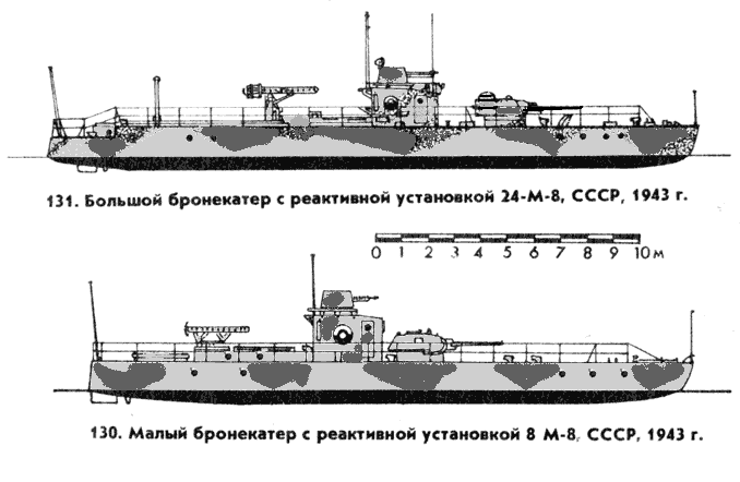 РСЗО Катюша БМ-8, на палубах бронекатеров